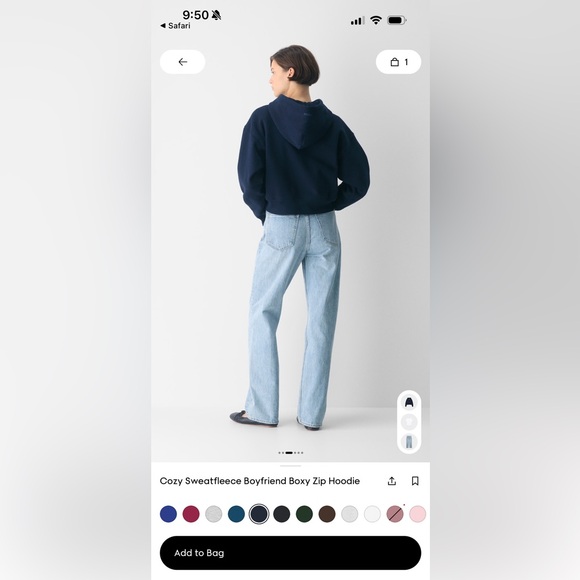 Aritzia TNA Cozy Fleece Boxy Zip Hoodie in Dark Blue (admiral blue) - Picture 3 of 5